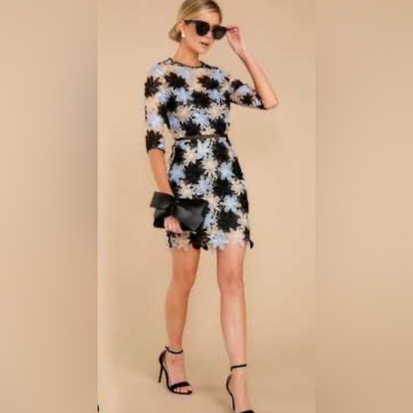 Anthropologie Dresses & Skirts - ANTHROPOLOGIE MINUET Women’s Blue and Black Floral Lace Mini Dress